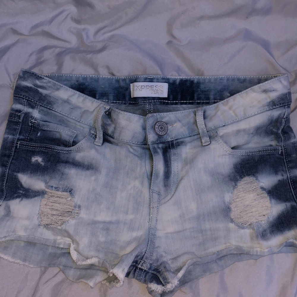 express jeans bleach wash denim shorts